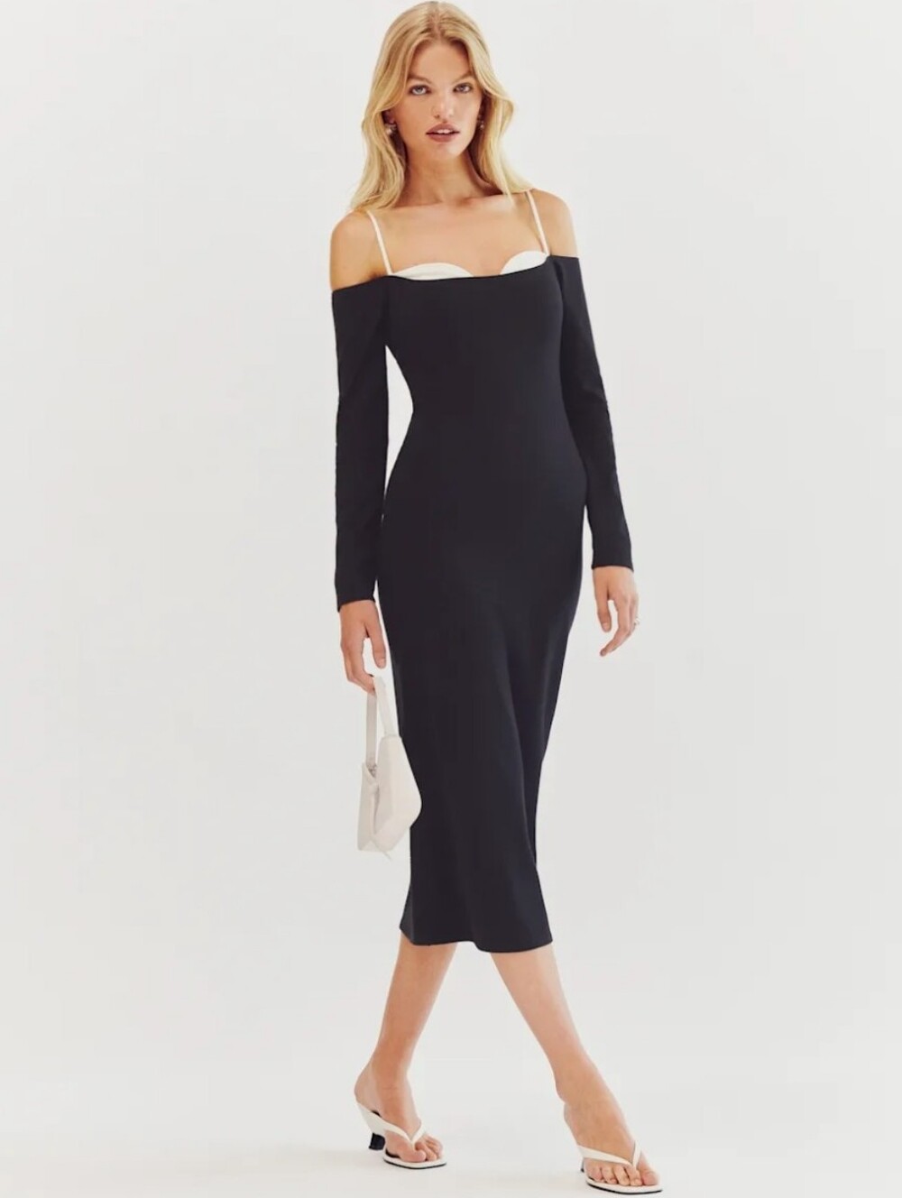 Reformation Grayson Knit Dress Size Large Black/Offwhite